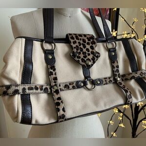Kate Landry Canvas Faux Cheetah Fur handbag